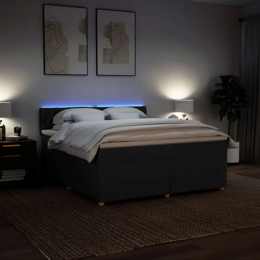 Sommier à lattes de lit avec matelas Noir 180x200 cm Tissu - 5