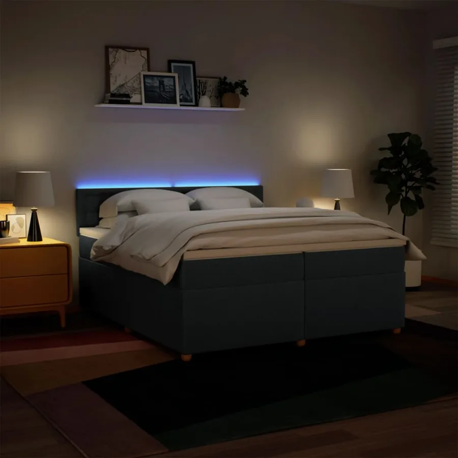 Sommier à lattes de lit avec matelas Bleu 200x200 cm Tissu - 5