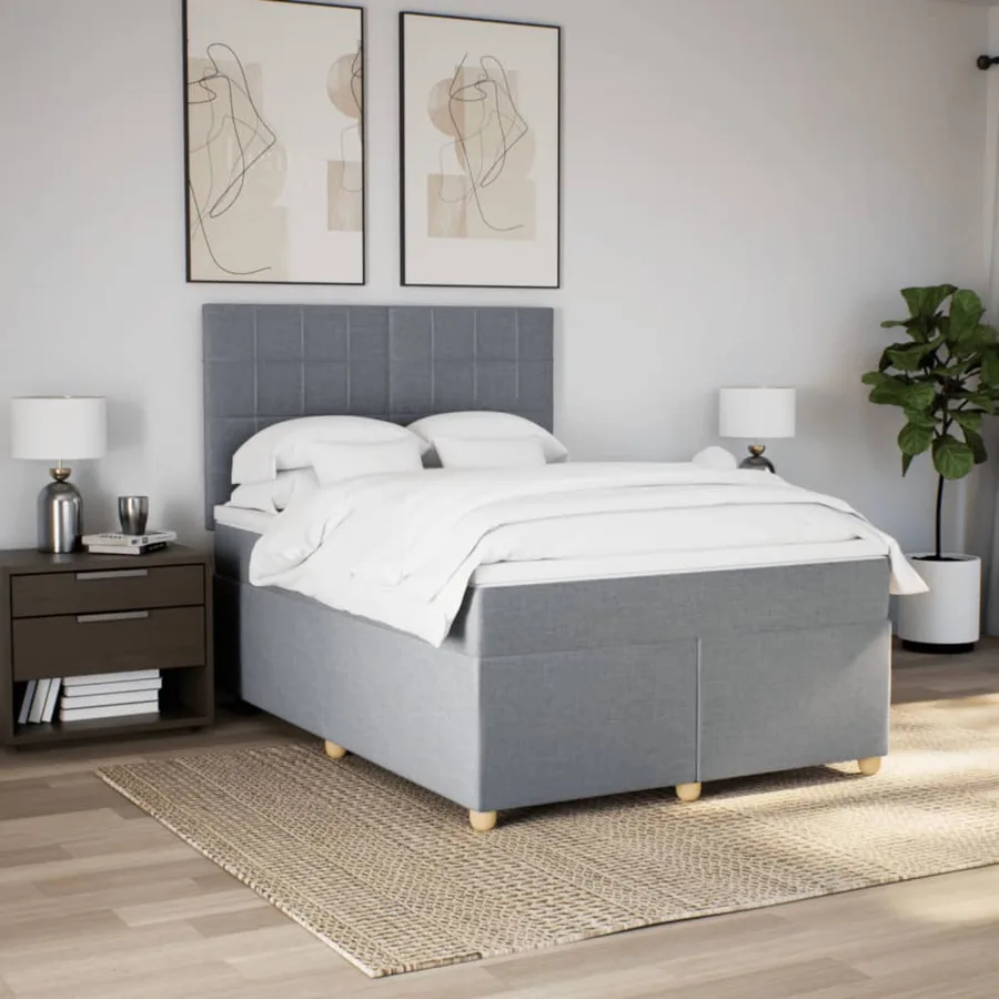 Sommier à lattes de lit avec matelas Gris clair 140x200cm Tissu - 5