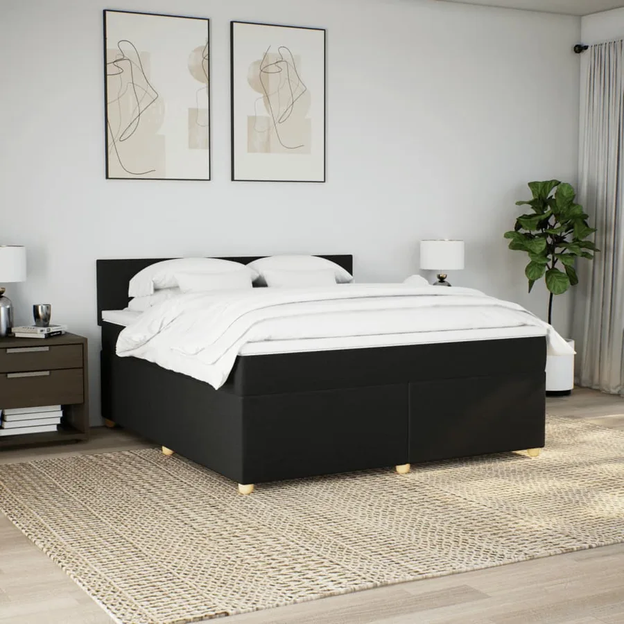 Sommier à lattes de lit avec matelas Noir 180x200 cm Tissu - 4