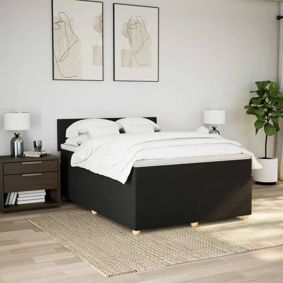 Sommier à lattes de lit avec matelas Noir 160x200 cm Tissu - 3