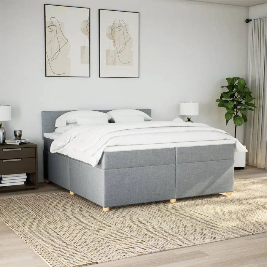Sommier à lattes de lit avec matelas Gris clair 200x200cm Tissu - 4