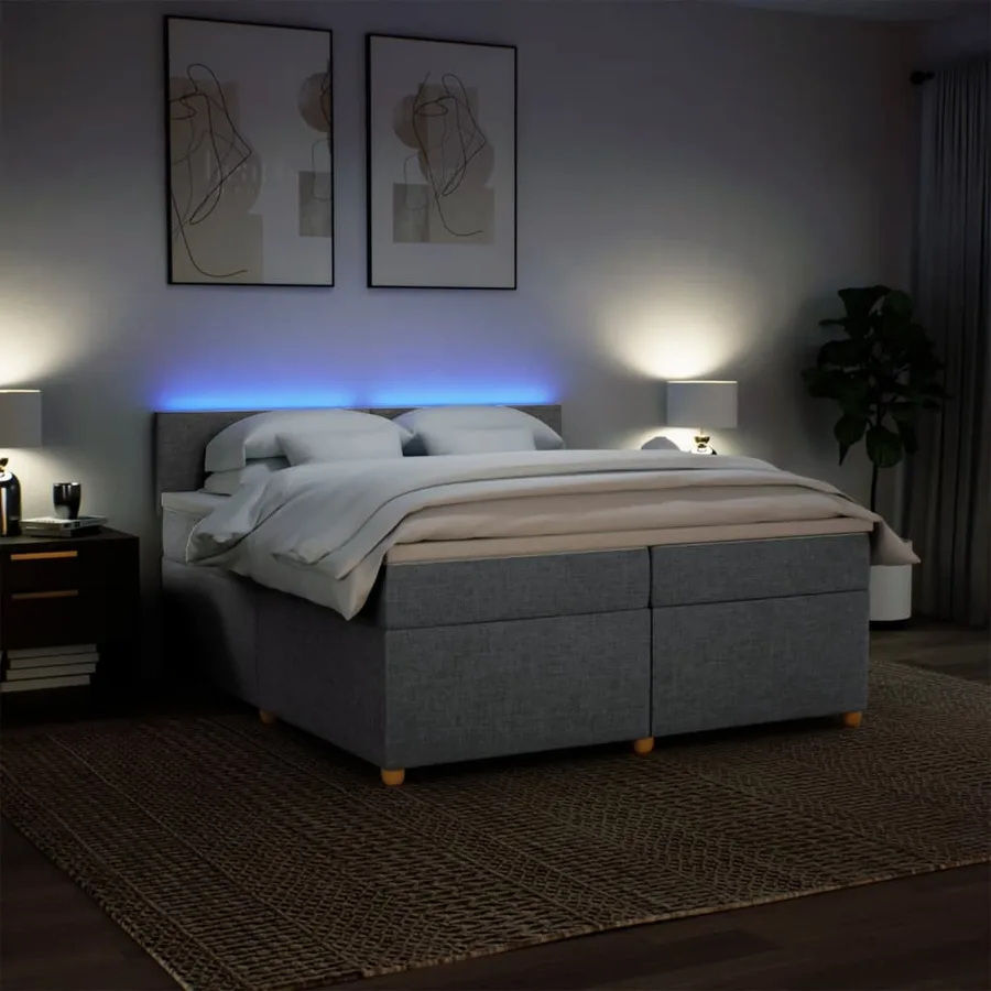 Sommier à lattes de lit avec matelas Gris clair 200x200cm Tissu - 5