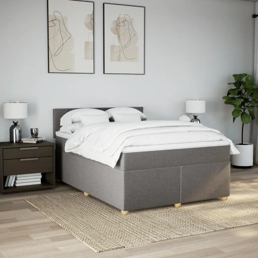 Sommier à lattes de lit avec matelas Taupe 160x200 cm Tissu - 4