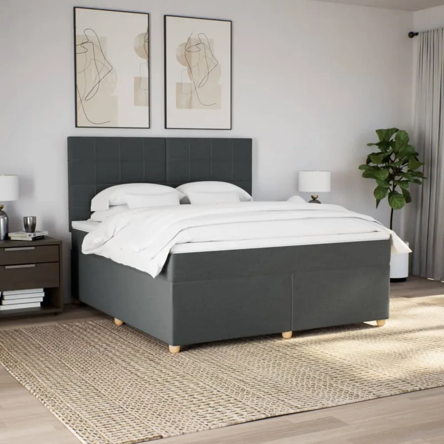 Sommier à lattes de lit avec matelas Gris foncé 180x200cm Tissu - 4