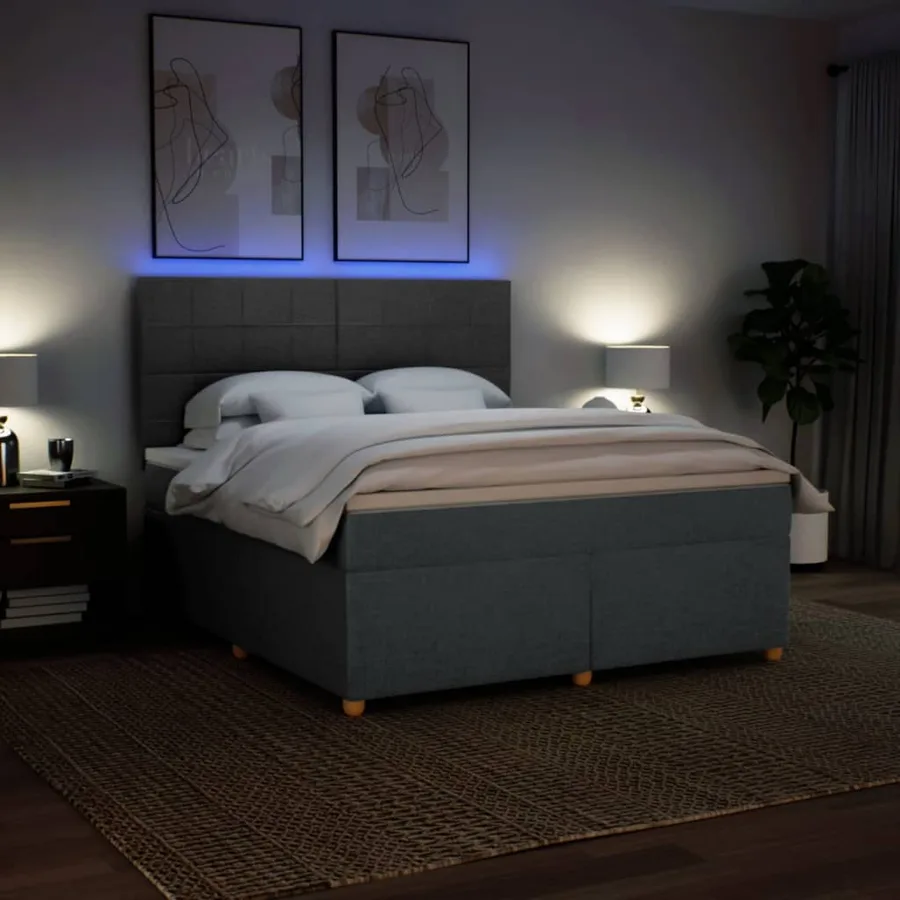 Sommier à lattes de lit avec matelas Gris foncé 180x200cm Tissu - 5