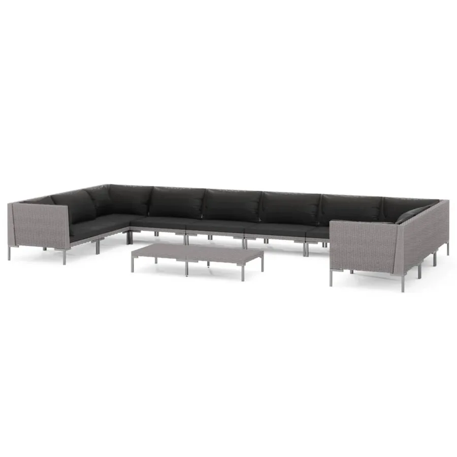 Salon de jardin 11 pcs avec coussins Résine tressée Gris foncé - 2