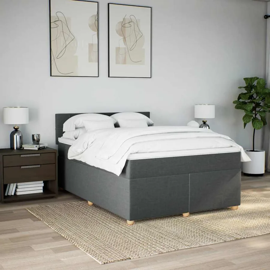 Sommier à lattes de lit avec matelas Gris foncé 140x190cm Tissu - 4