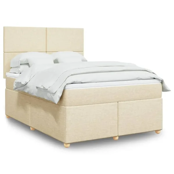 Sommier à lattes de lit avec matelas Crème 140x200 cm Tissu