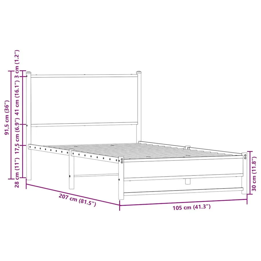 Cadre de lit en métal sans matelas chêne marron 100x200 cm - 10