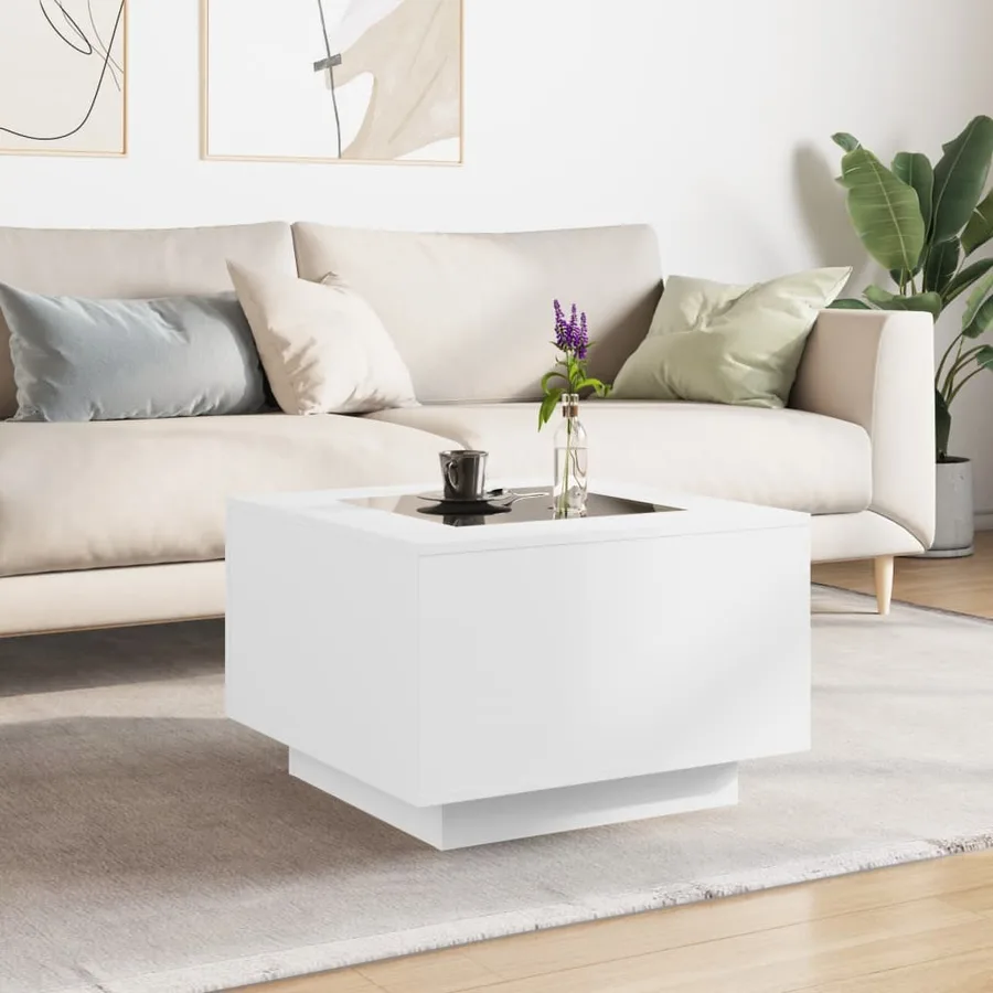 Table basse avec LED blanc 60x60x40 cm bois d'ingénierie - 4