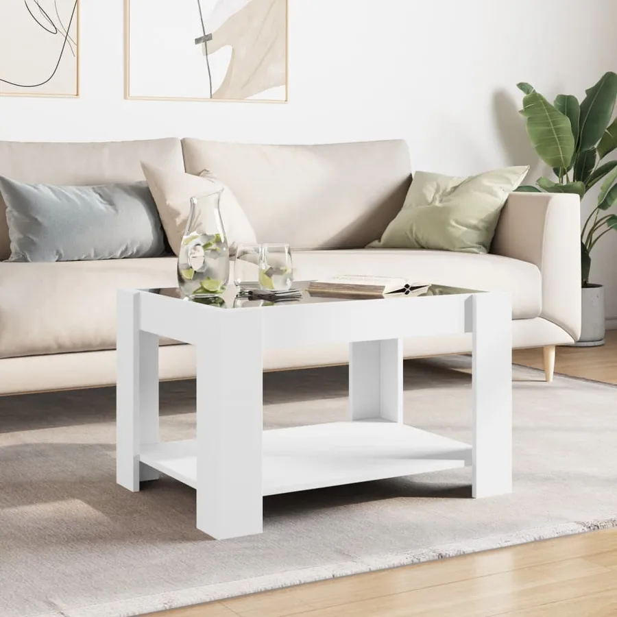 Table basse avec LED blanc 73x53x45 cm bois d'ingénierie - 4