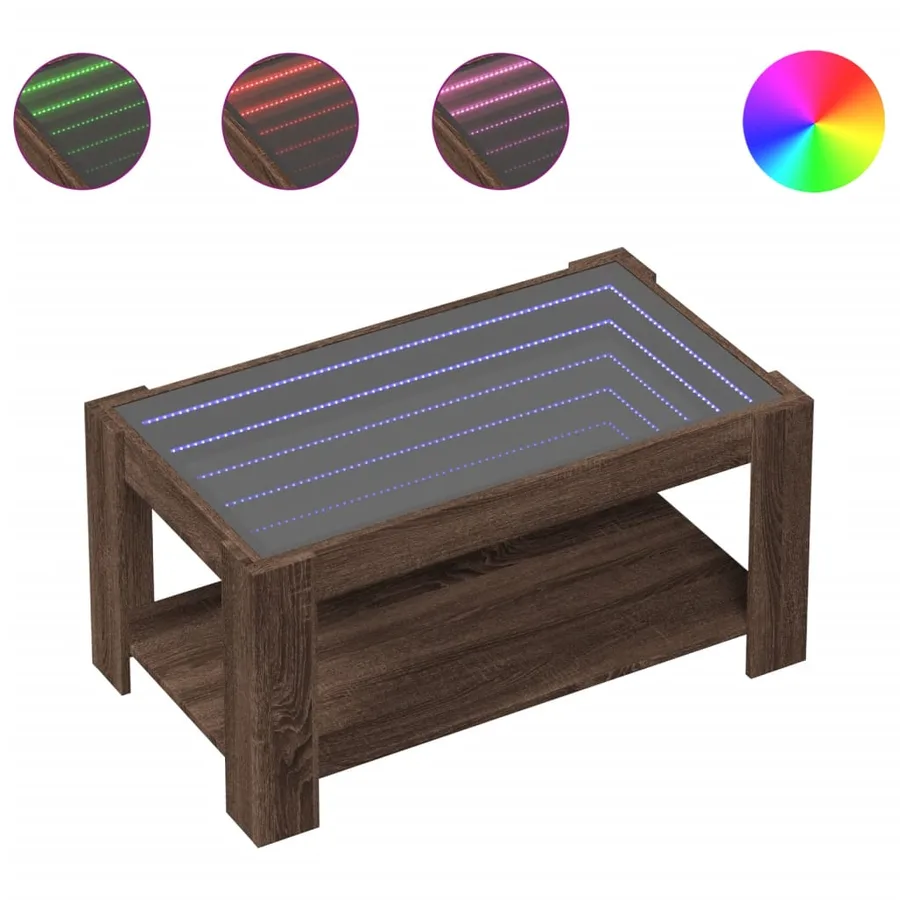Table basse avec LED chêne marron 93x53x45 cm bois d'ingénierie - 2