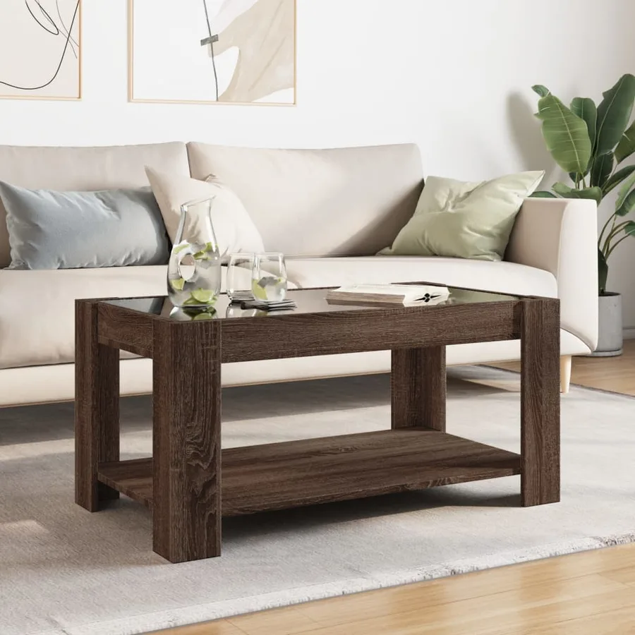 Table basse avec LED chêne marron 93x53x45 cm bois d'ingénierie - 4