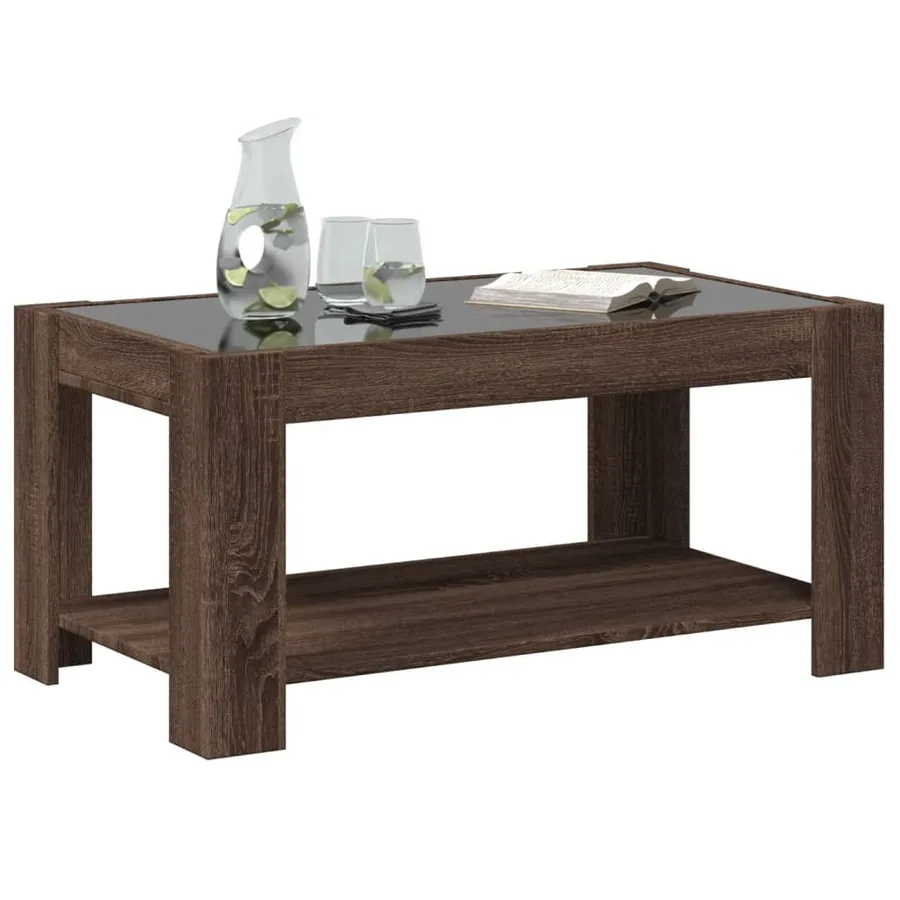 Table basse avec LED chêne marron 93x53x45 cm bois d'ingénierie - 5