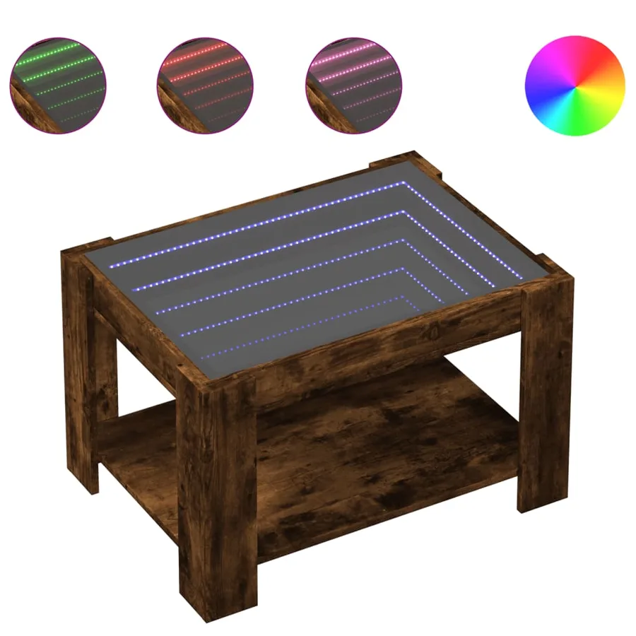 Table basse avec LED chêne fumé 73x53x45 cm bois d'ingénierie - 2