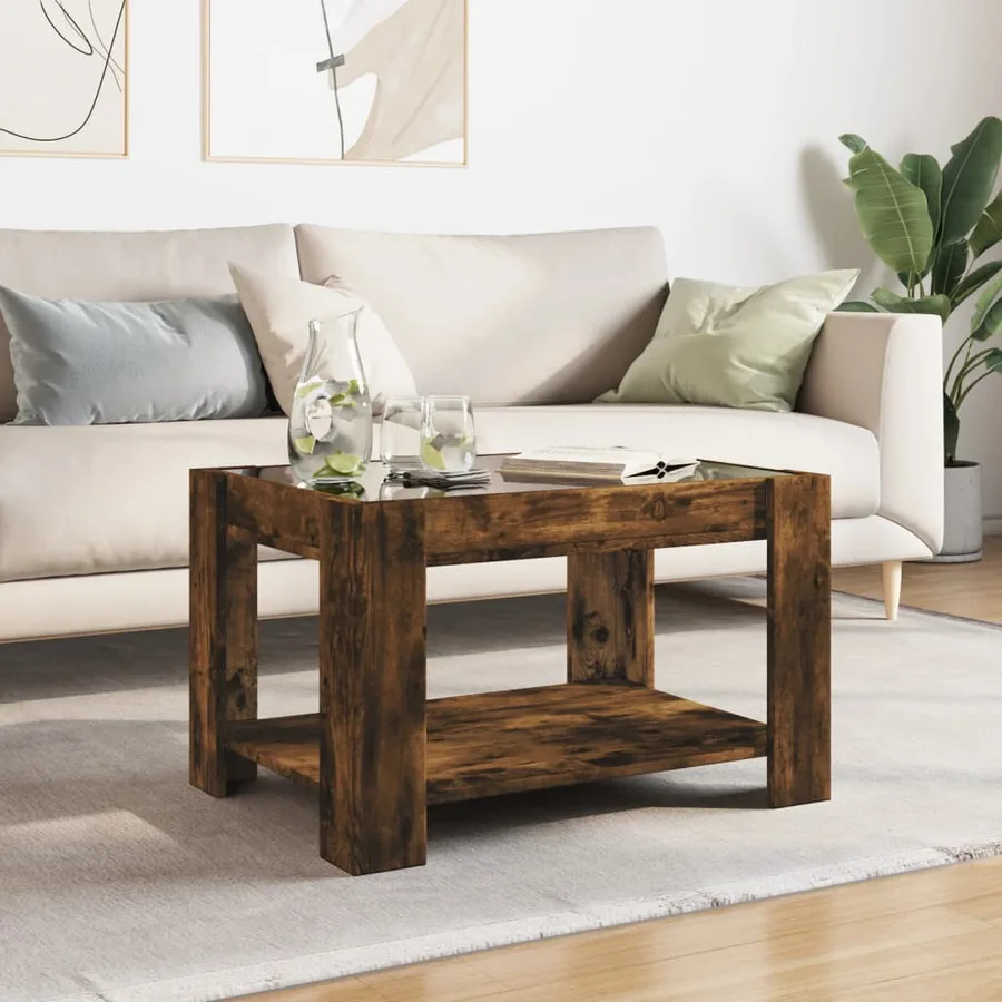 Table basse avec LED chêne fumé 73x53x45 cm bois d'ingénierie - 4