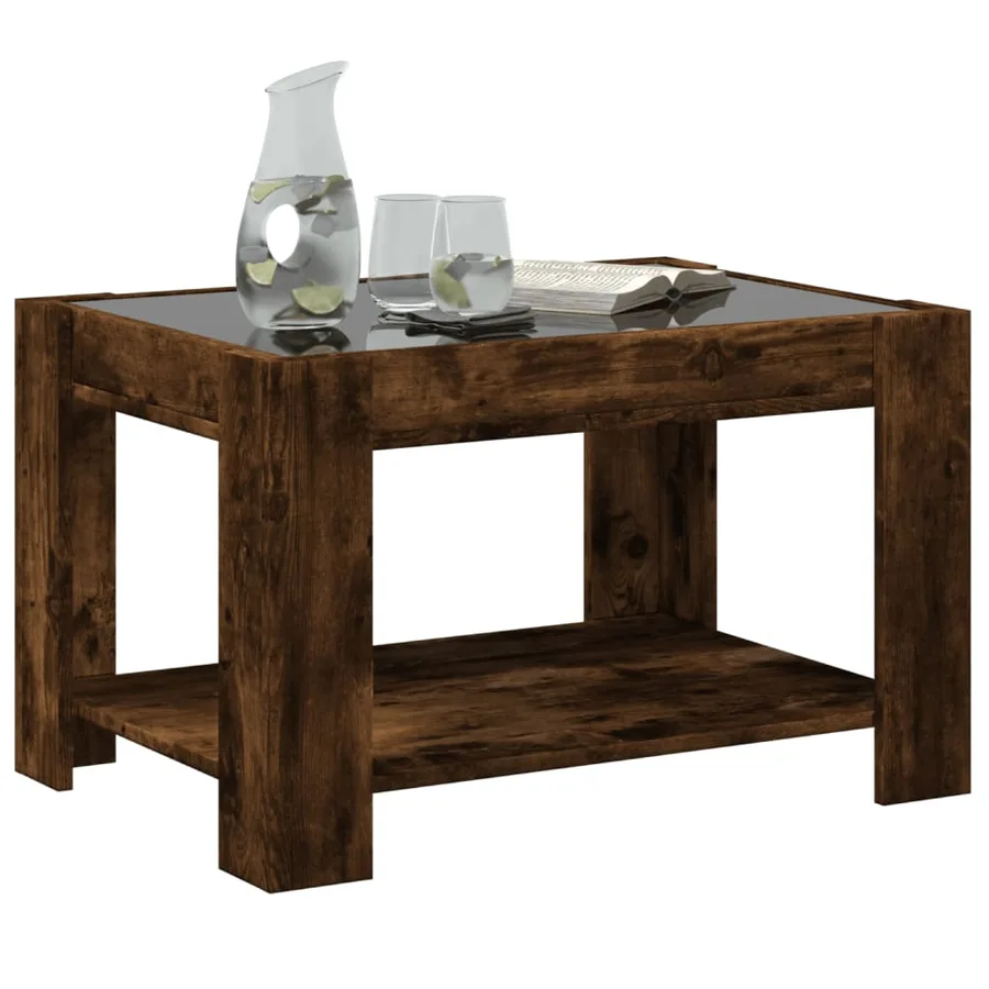 Table basse avec LED chêne fumé 73x53x45 cm bois d'ingénierie - 5