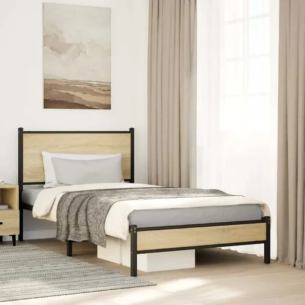 Cadre de lit en métal sans matelas chêne sonoma 107x203 cm