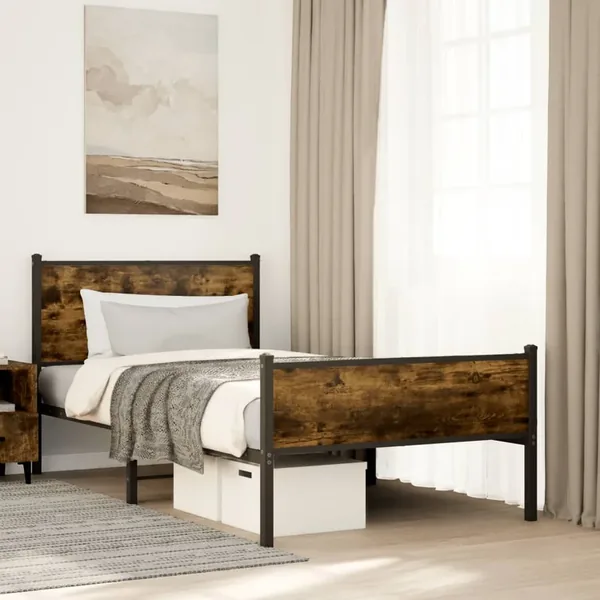 Cadre de lit en métal sans matelas chêne fumé 100x200 cm