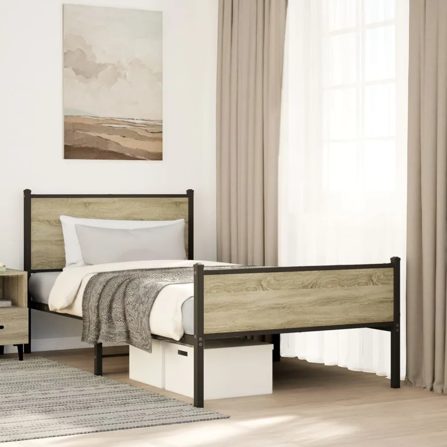 Cadre de lit en métal sans matelas chêne sonoma 100x190 cm