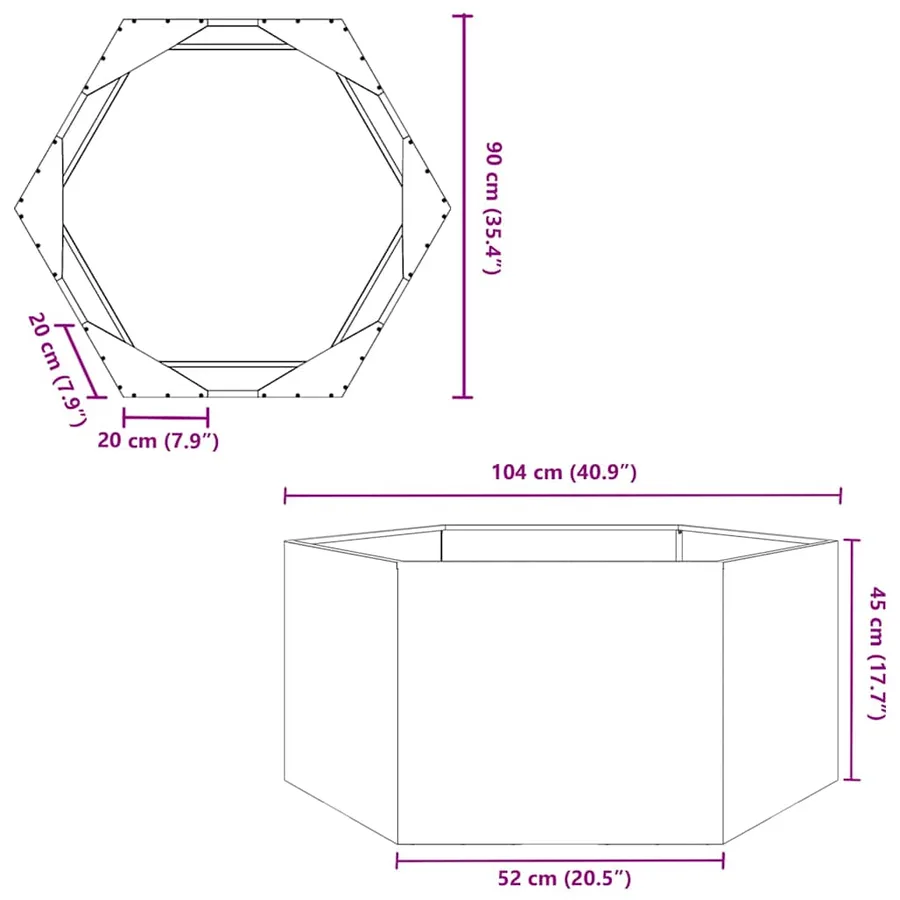 Jardinière hexagone 104x90x45 cm acier inoxydable - 10