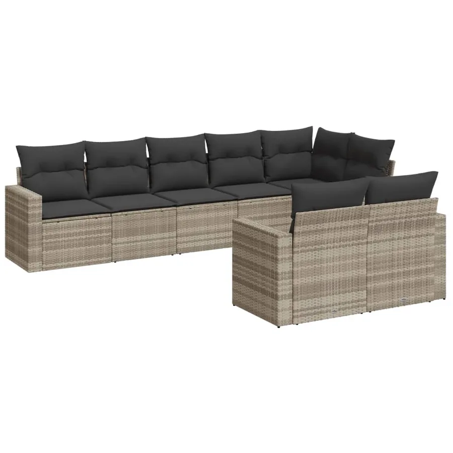 Salon de jardin 8 pcs avec coussins gris clair résine tressée - 2