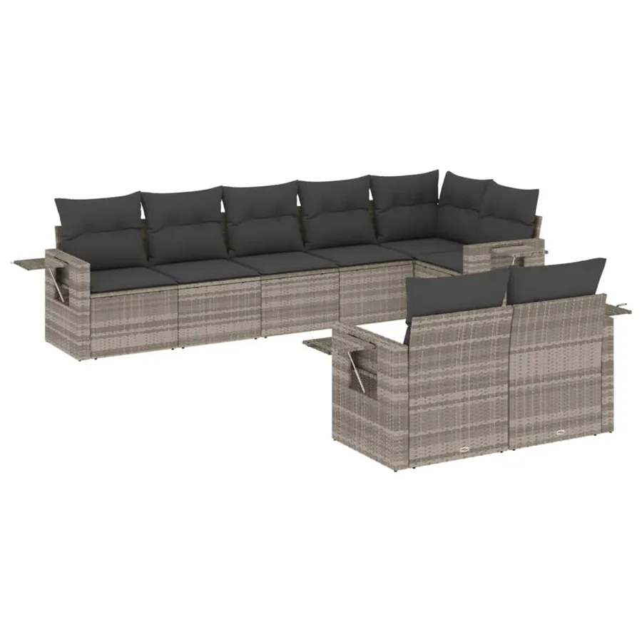 Salon de jardin 8 pcs avec coussins gris clair résine tressée - 2