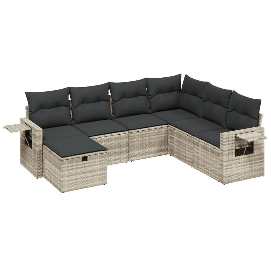 Salon de jardin avec coussins 7 pcs gris clair résine tressée - 2