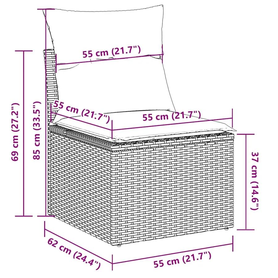 Salon de jardin 5 pcs avec coussins gris clair résine tressée - 10