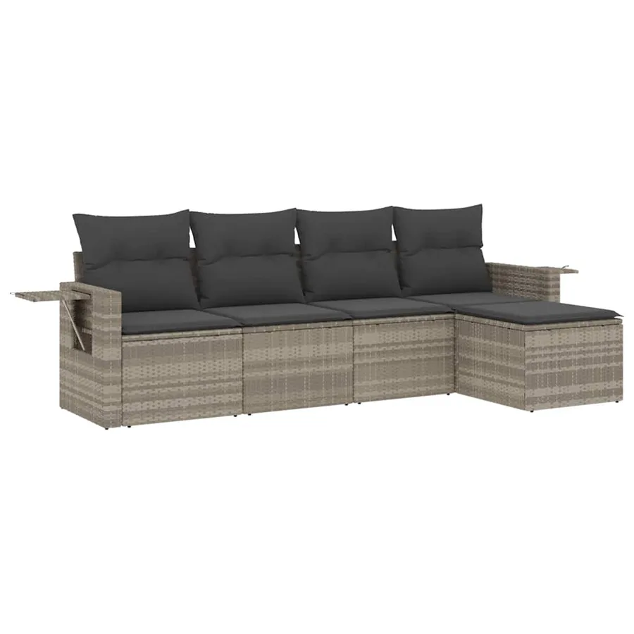 Salon de jardin 5 pcs avec coussins gris clair résine tressée - 2