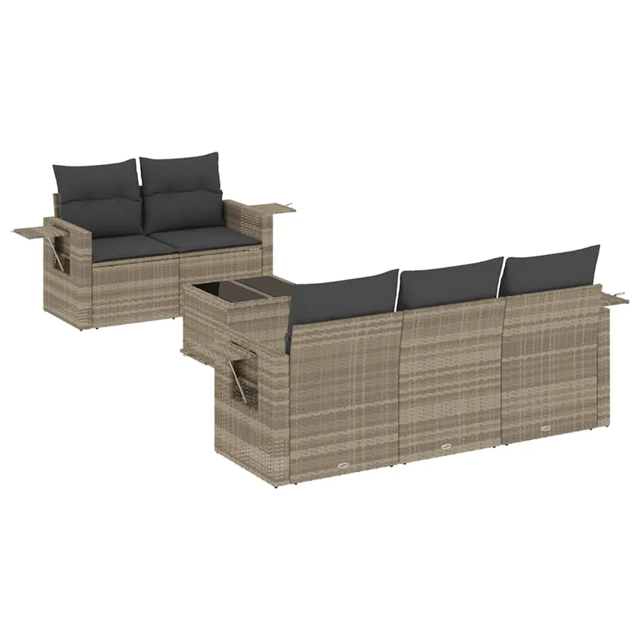 Salon de jardin 6 pcs avec coussins gris clair résine tressée - 2