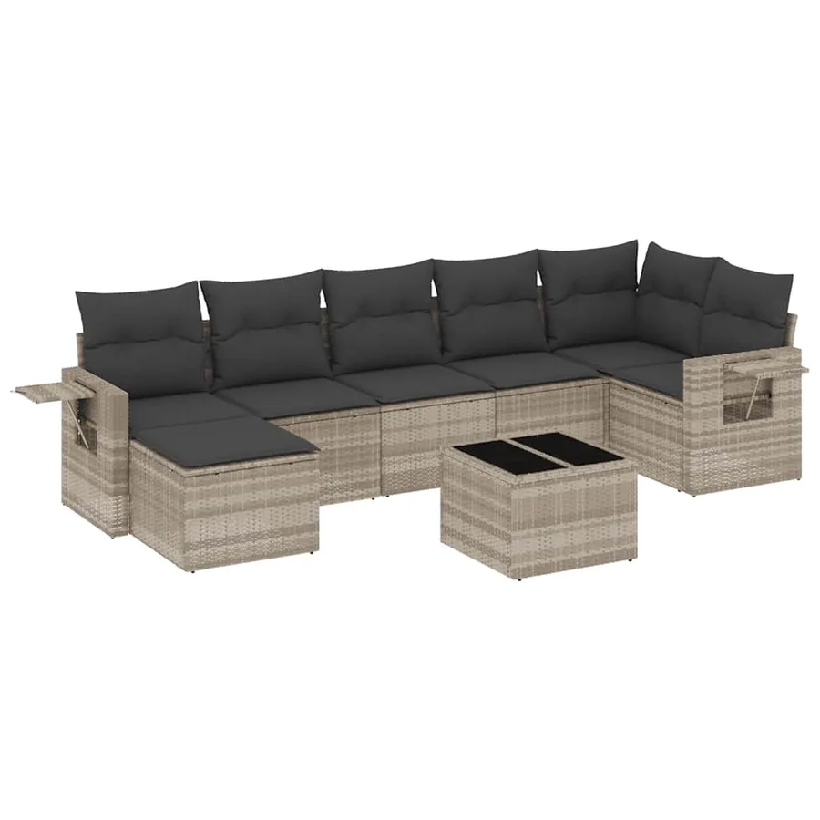 Salon de jardin 8 pcs avec coussins gris clair résine tressée - 2