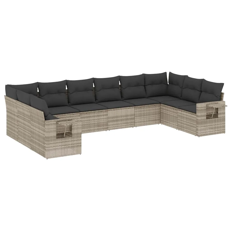 Salon de jardin avec coussins 10 pcs gris clair résine tressée - 2