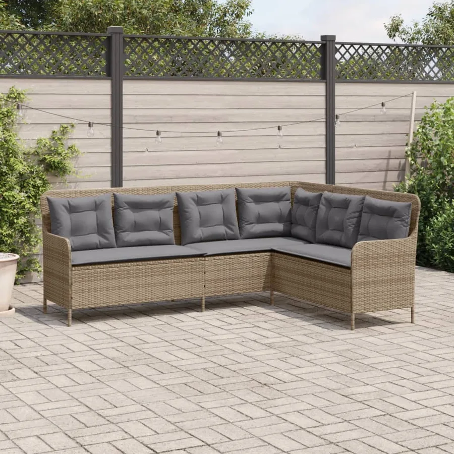 Canapé de jardin avec coussins forme de L beige résine tressée - 3