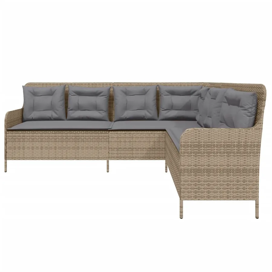 Canapé de jardin avec coussins forme de L beige résine tressée - 4