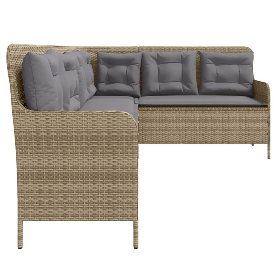 Canapé de jardin avec coussins forme de L beige résine tressée - 5
