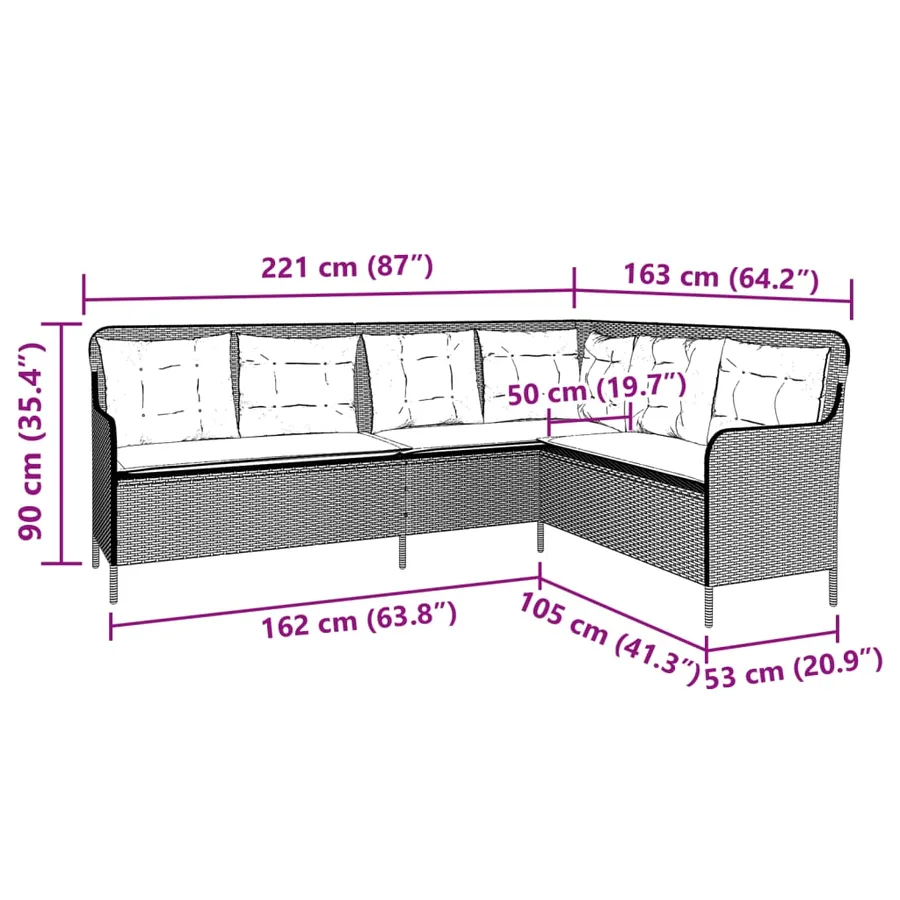 Canapé de jardin avec coussins forme de L beige résine tressée - 8