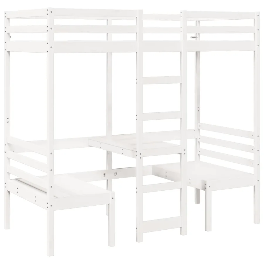 Lit mezzanine avec bureau et chaises blanc 90x190 cm pin massif - 2
