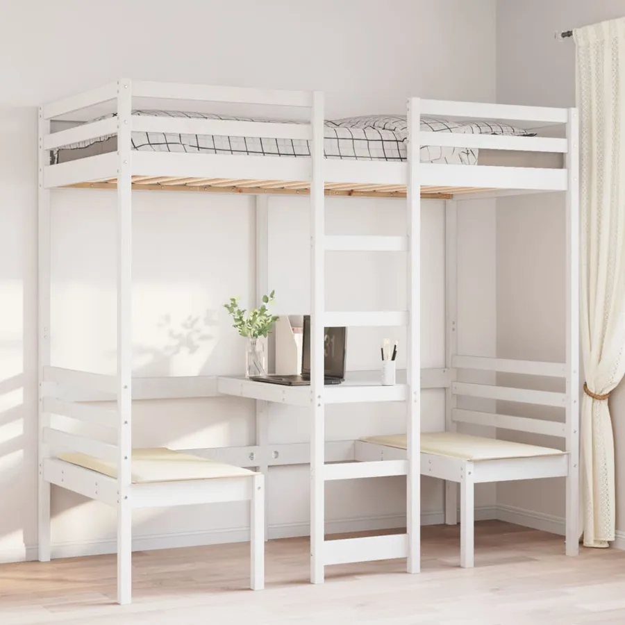 Lit mezzanine avec bureau et chaises blanc 90x190 cm pin massif - 3