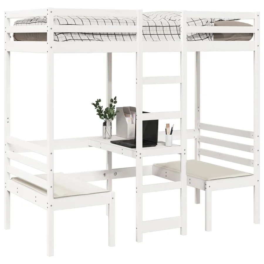 Lit mezzanine avec bureau et chaises blanc 90x190 cm pin massif - 4