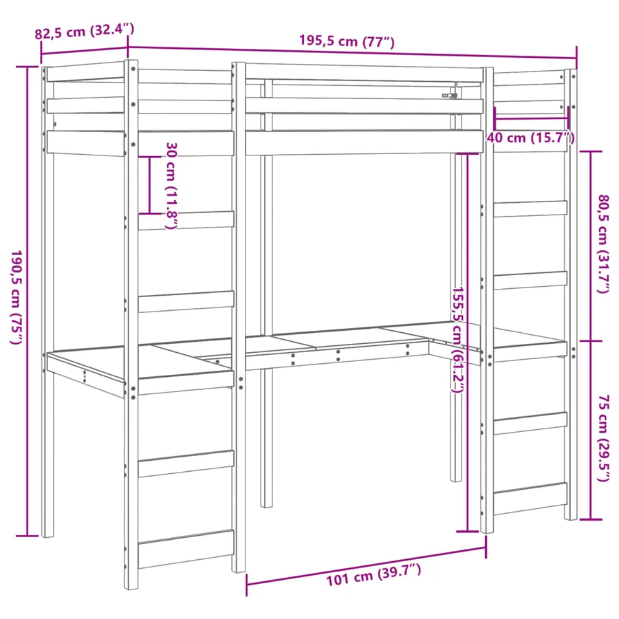Cadre de lit superposé sans matelas 75x190cm bois de pin massif - 10