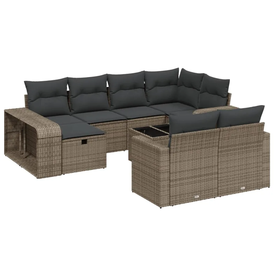 Salon de jardin 11 pcs avec coussins gris clair résine tressée - 2