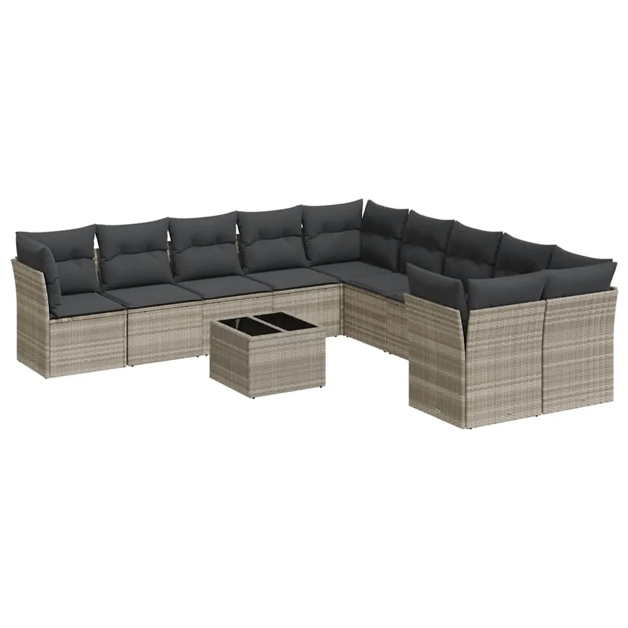 Salon de jardin 11 pcs avec coussins gris clair résine tressée - 2