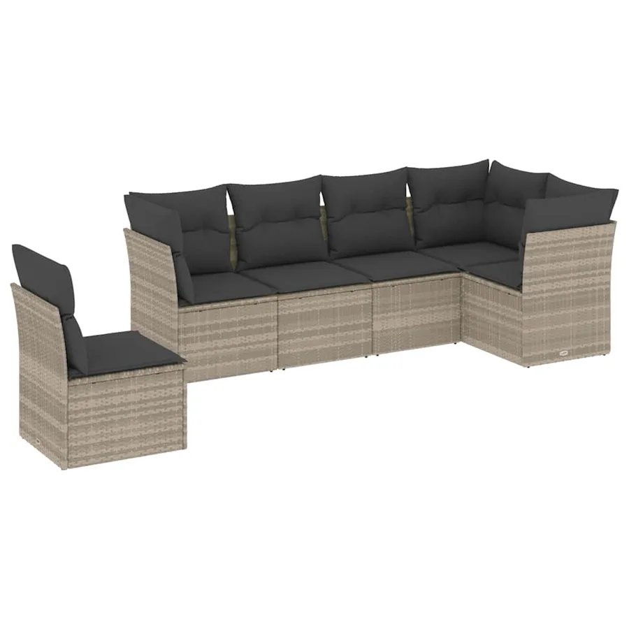 Salon de jardin 6 pcs avec coussins gris clair résine tressée - 2