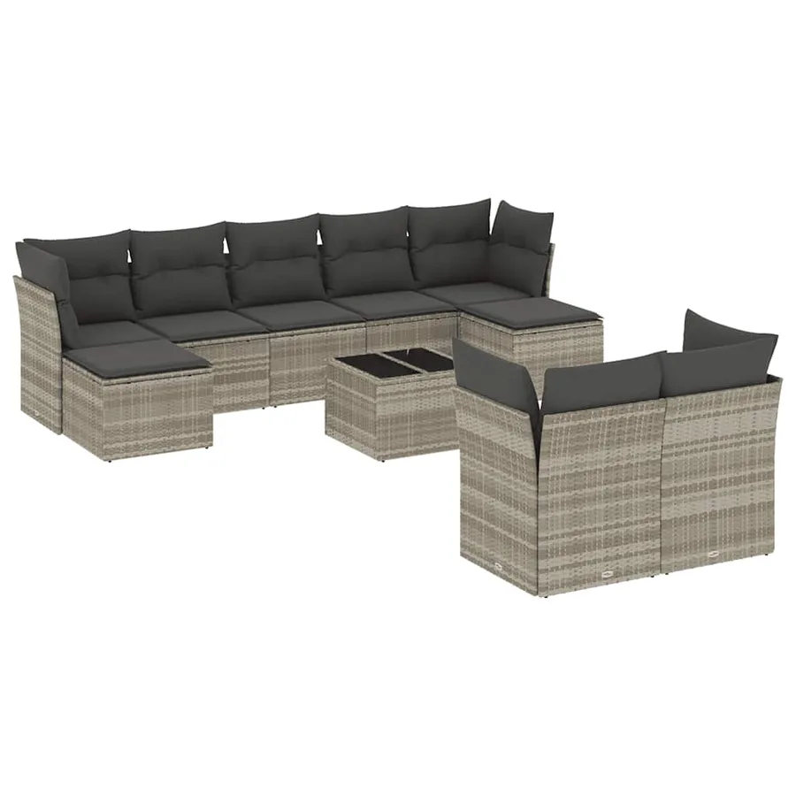 Salon de jardin avec coussins 10 pcs gris clair résine tressée - 2