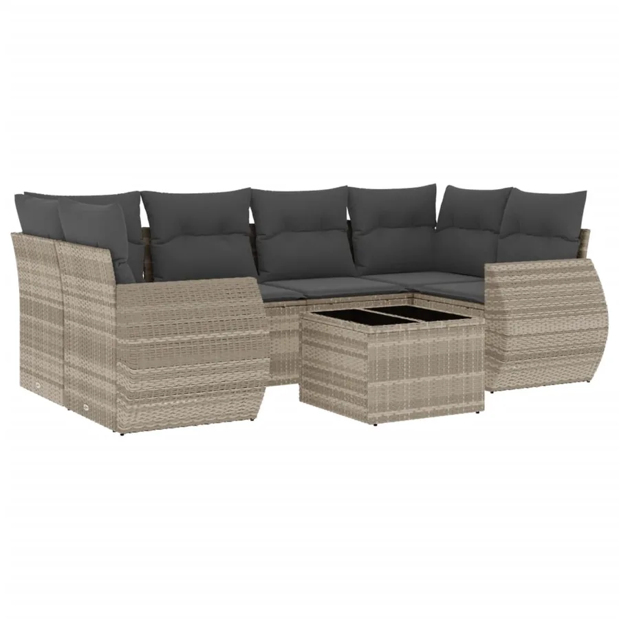 Salon de jardin avec coussins 7 pcs gris clair résine tressée - 2