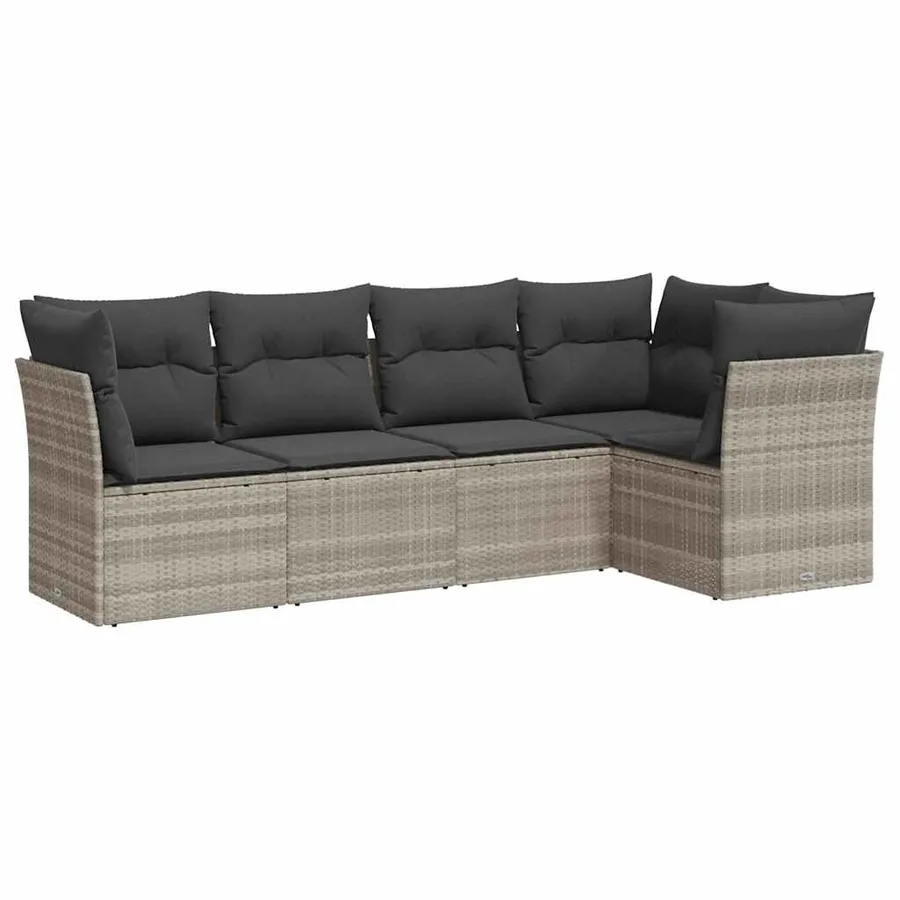 Salon de jardin 5 pcs avec coussins gris clair résine tressée - 2