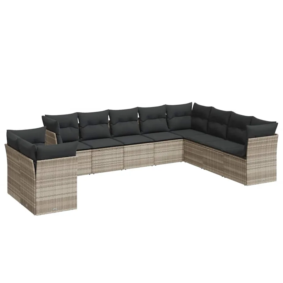 Salon de jardin avec coussins 10 pcs gris clair résine tressée - 2
