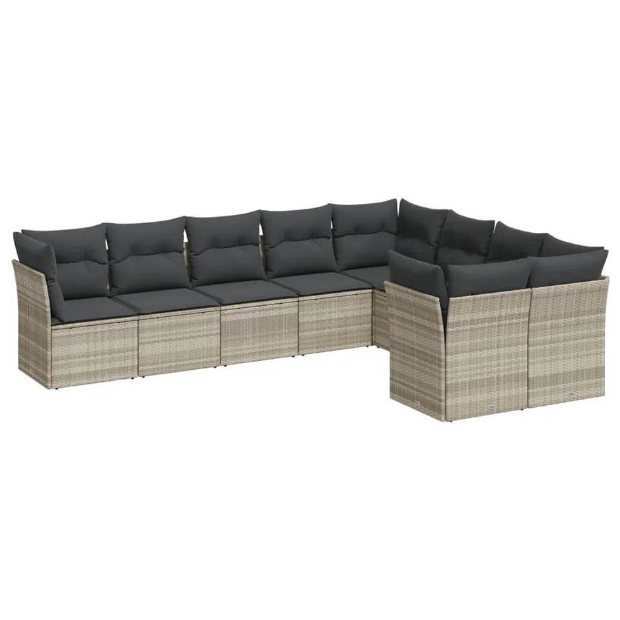 Salon de jardin 9 pcs avec coussins gris clair résine tressée - 2